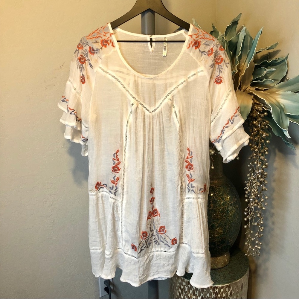 Sheer lightweight ruffle sleeve beach swim coverup